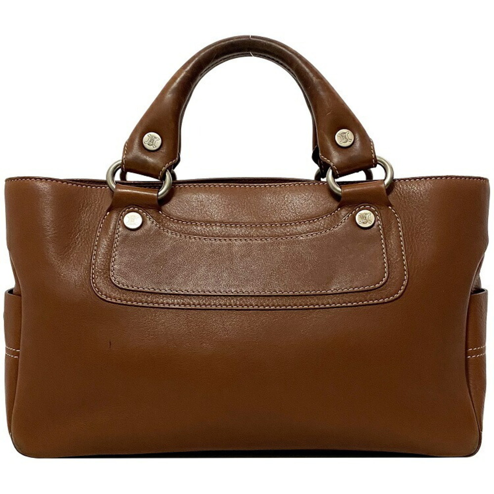 Celine Boogie Bag Brown Tote Leather Logo Stitch Plate
